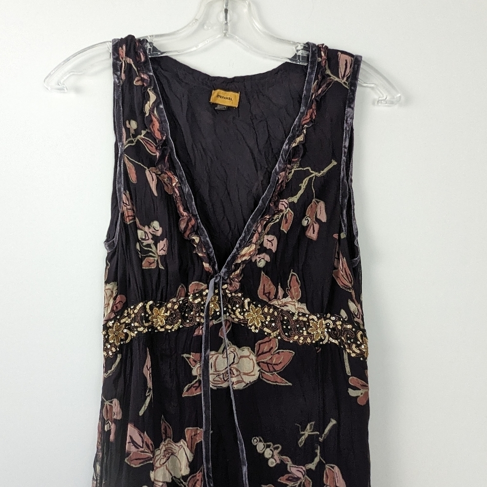 Women's Stefanel Floral Beaded Asymmetrical Silk Dress, Vintage Size 46 - Picture 2 of 7